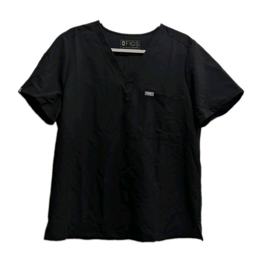 FIGS Catarina Scrub Top Black Women Extra Large XL V-Neck 1-Pocket FW1000